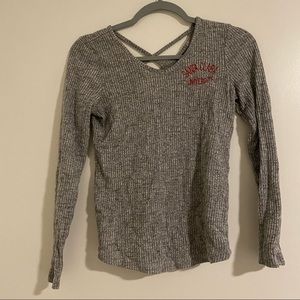 Santa Clara University SCU Gray and Red Ribbed Long Sleeve with Cris Cross Back